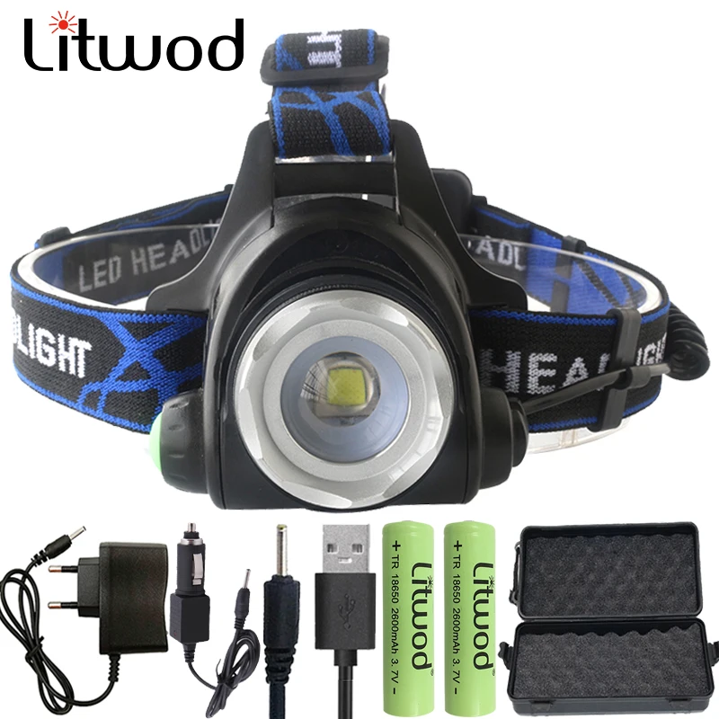 

Litwod Z30568D LED Headlamp Aluminum XM-L L2 / T6 Zoom Led Headlight Head Adjustable Head Lamp 18650 Battery Light For fishing