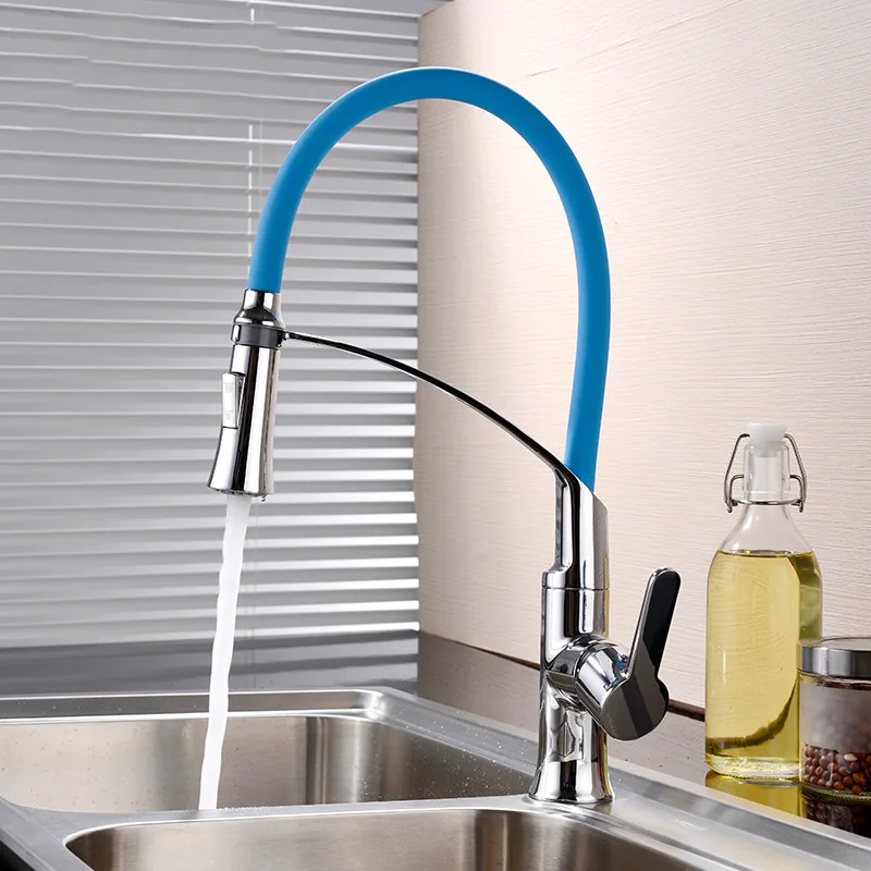 MOIIO New design Kitchen Faucet with Rubber Design Mixer Pull Out Deck Mounted Brass Black/Blue Pull down Kitchen Sink Faucet