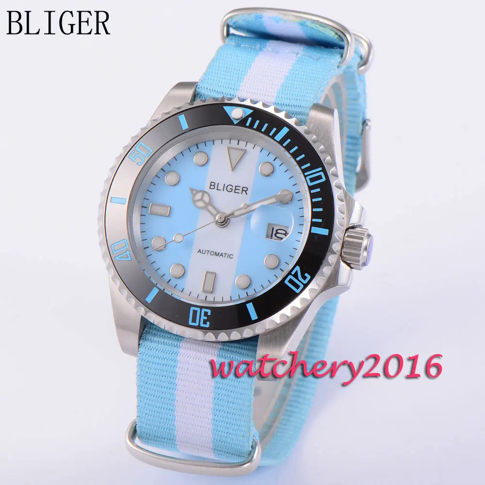 Luxury 40mm Bliger white & blue dial date window luminous marks Sapphire glass automatic movement Men's Mechanical Wristwatches Luxury 40mm Bliger white & blue dial date window luminous marks Sapphire glass automatic movement Men's Mechanical Wristwatches