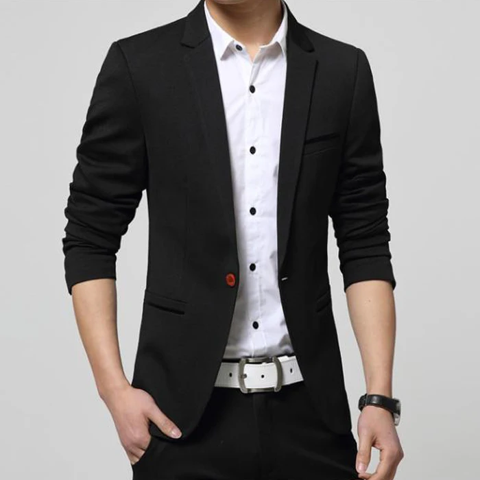 Мужской Корейский приталенный Модный хлопковый пиджак, пиджак черного, синего, бежевого цвета размера плюс M до 6XL, мужские блейзеры, мужское пальто, свадебное платье