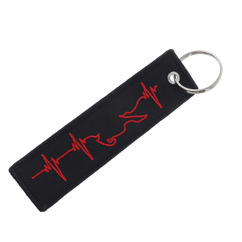 

ECG Electrocard Heartbeat Fashion Rock Tags Couple Keychain Keyring Rectangle Polyester Embroidery Red black 1pc