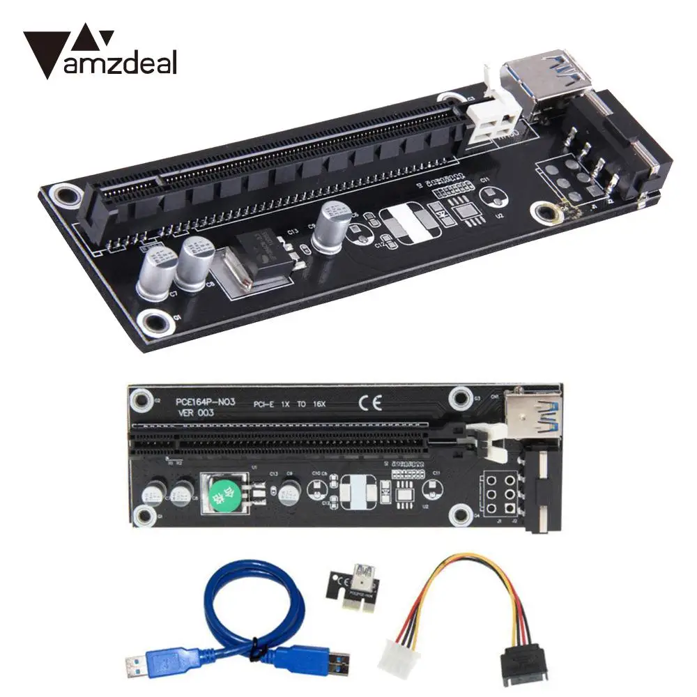 Amzdeal 5 Gbp/S Высокоскоростной USB 3,0 карта расширения PCI-E 1X до 16X5 черный BTC и т. д. Шахтерская материнская плата Riser Card расширенная линия