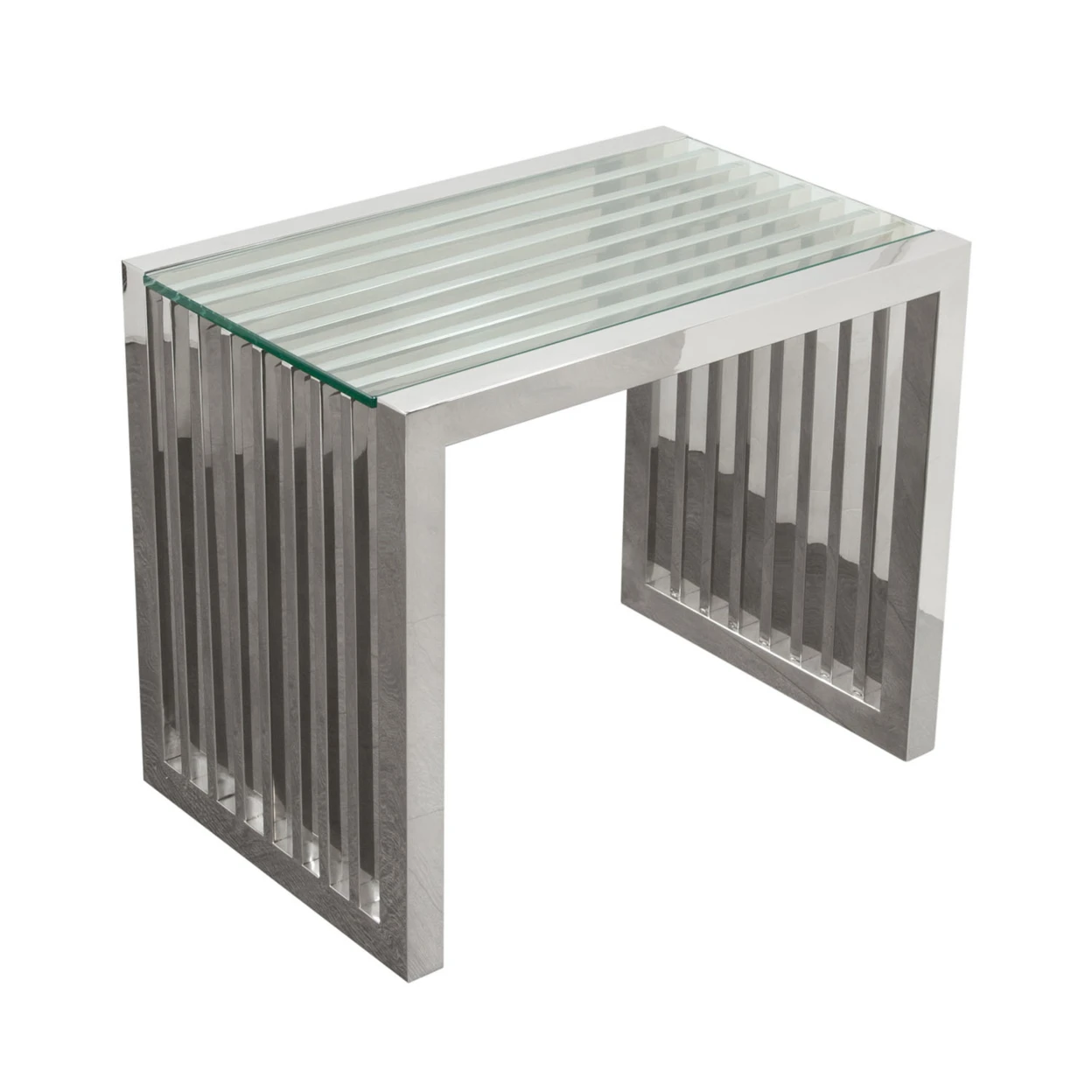 Diamond Soho Rectangular Stainless Steel End Table with Clear Top (1)