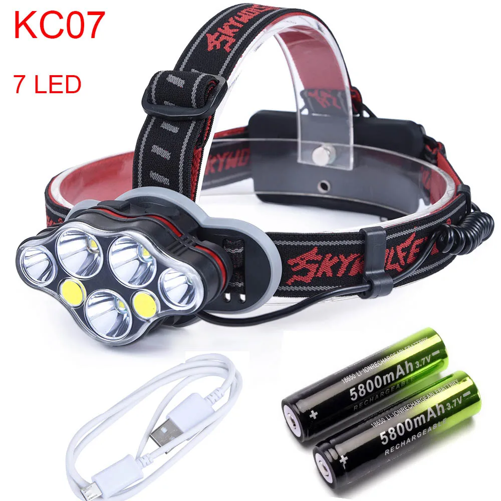 40000LM головной светильник T6+ красный COB светодиодный налобный светильник USB Rechargeabl головной светильник 8 режимов фонарь светильник ing Flash светильник фонарь+ 18650 батарея - Испускаемый цвет: KC07 Battery