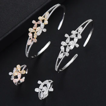 

missvikki Shiny Summer Charm Elegant Refined Open Bangle Ring Set for Women Bridal Wedding Engagement Anniversary Jewelry Gift