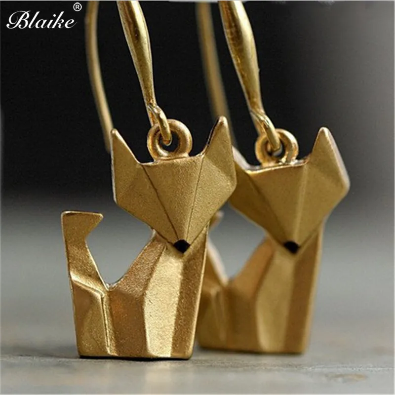

Blaike Cute Yellow Gold color Fox Animal Dangle Earrings For Women Simple Copper Alloy drop Earring Festival Celebration Jewelry