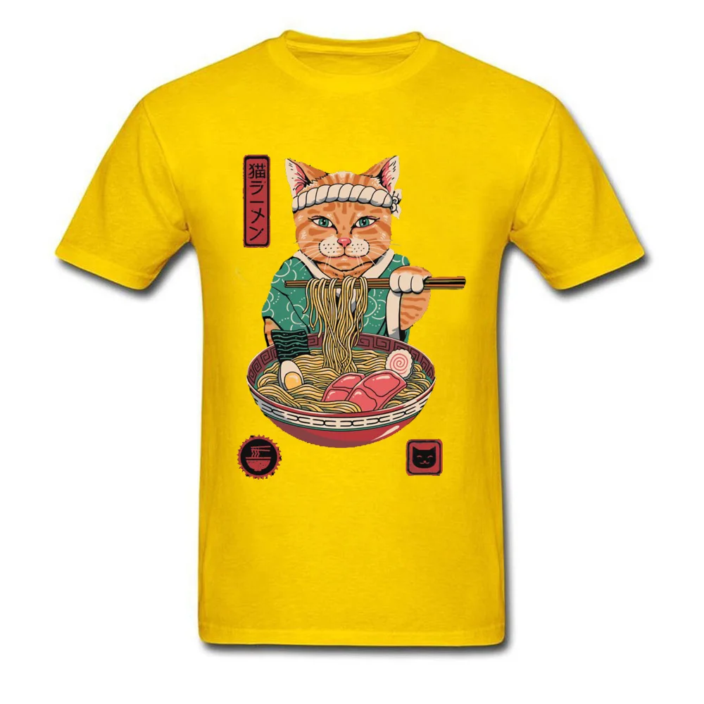 NekoRamenCat-0627 Round Neck Tshirts Summer/Fall Tops & Tees Short Sleeve Faddish Pure Cotton Printed Tops Shirts Gift Boy NekoRamenCat-0627 yellow