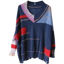 V Neck Loose Sweaters 2018 New Korean Plus Size Patchwork Knitting Pullovers Full Sleeve Casual Shining Knitwear V Neck Loose Sweaters 2018 New Korean Plus Size Patchwork Knitting Pullovers Full Sleeve Casual Shining Knitwear