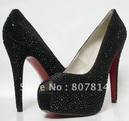 black high heels with diamonds