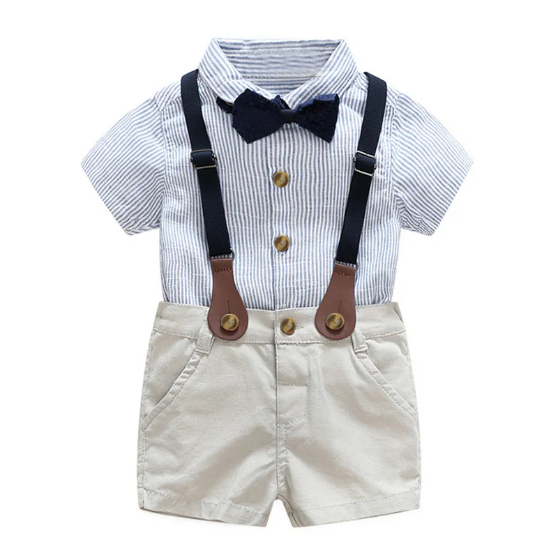 

Tem Doger Boy Clothing Sets 2019 Summer Toddler Kids Boys Clothes Suit Blue Shirt+Overalls 2PCS Outfits Sets Child Boy Clothing
