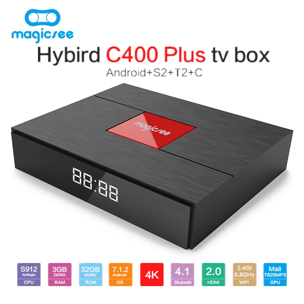 

Magicsee C400 Plus Hybird S2+T2 +C TV Box Android 7.1.2 Amlogic S912 3GB RAM 32GB ROM Set Top Box 2.4G/5G WiFi 100M Bluetooth4.1