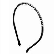 MYPF-Ladies Faux Rhinestone Detail Slim Twisted Headband Hair Hoop Black