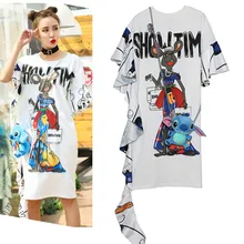 С «кукольным! Элегантный дизайн, женский милый мультяшный принт, длинная футболка, новинка, повседневная, летняя, свободная, для молодых девушек, с оборками, топы, макси, футболки, NS619