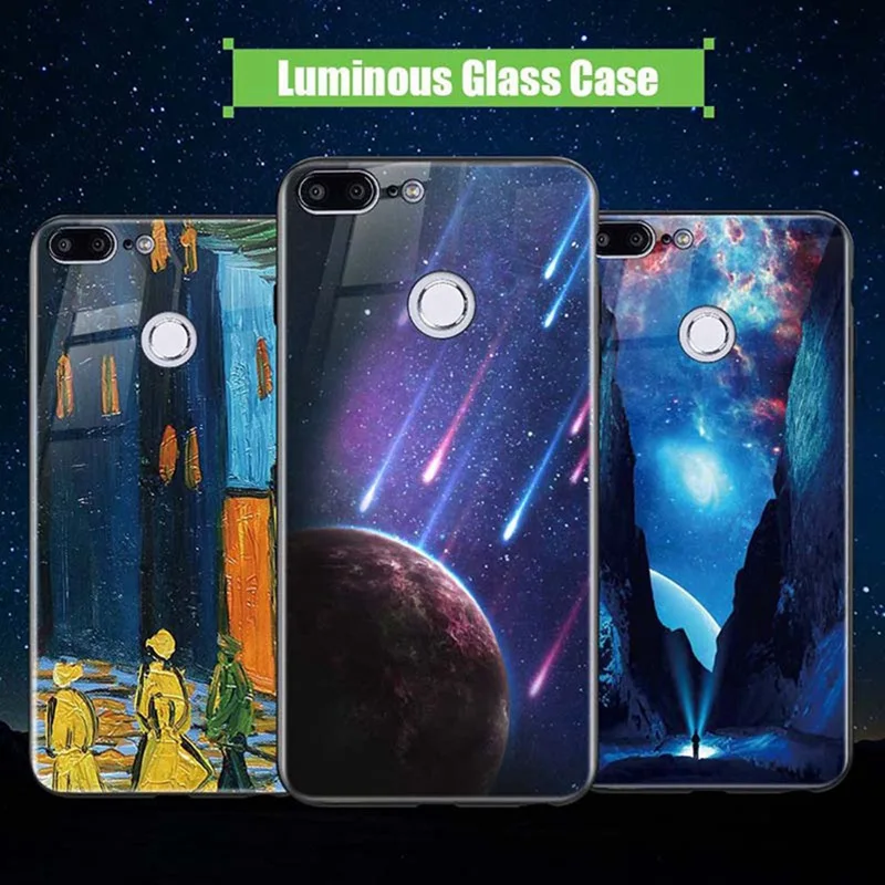 Hisomone Luminous Cover Case For Huawei Honor 7C 7A Luxury Glass Silicone Phone Case For Honor 7A 7C Pro Animal Space Back Cover
