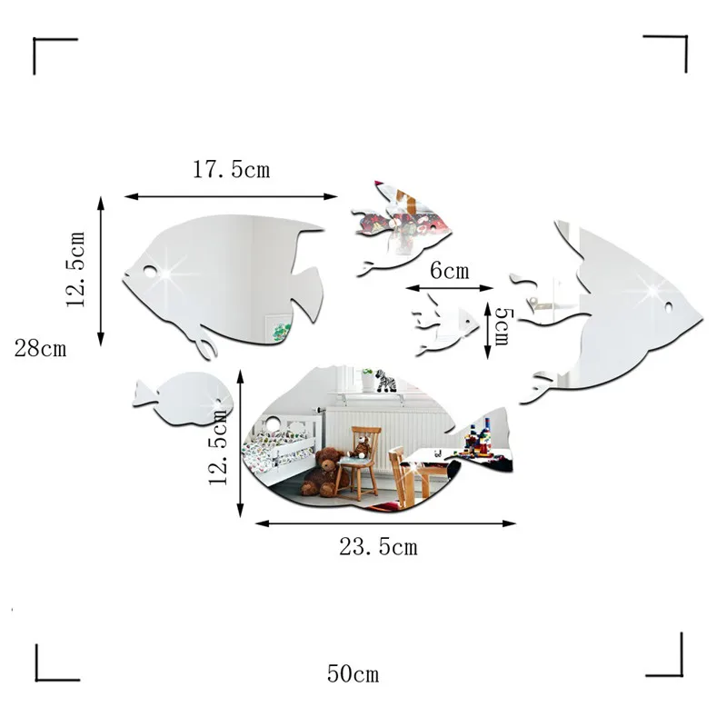 Tofok акриловое пузырчатое зеркало в форме рыбы, наклейка на стену, морская рыба, клейкая Щепка, золото, детская комната, зеркало для детской комнаты, настенные наклейки, поставка