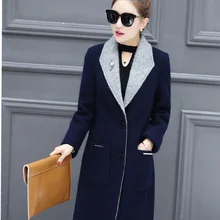 Winter jacket women Elegant Long Sleeved Slim Warm Woolen Coat femininos blue and gray casacos plus