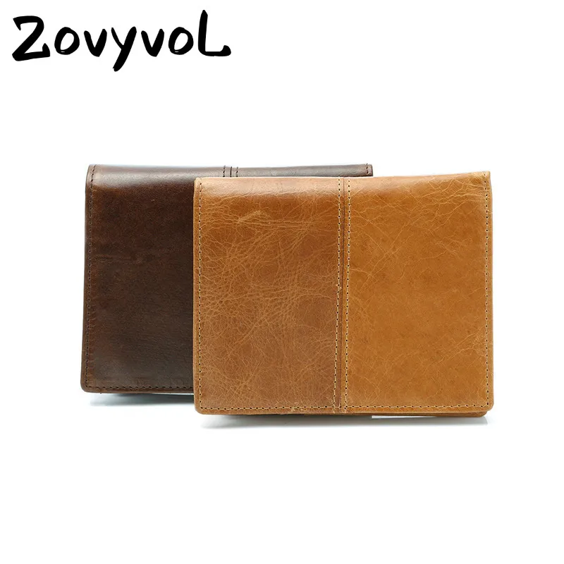 

ZOVYVOL 2019 Short wallet Vintage Crazy Horse Genuine Leather Men Wallet Short Style Male Cowhide Leather Card Holder Pocket