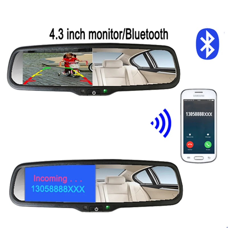 

KOENBANG Replacement Car RearView Mirror Monitor Bluetooth Car Kit Parking Assistance With 2 RCA Video Input 4.3 INCH Screen