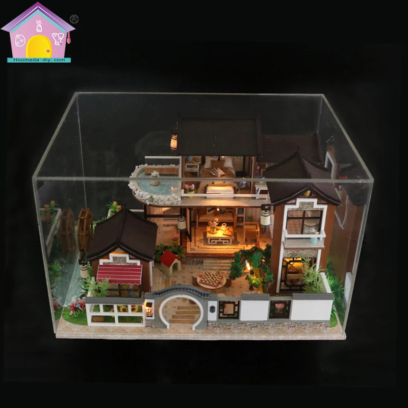 

New DIY Wooden Dollhouse Dream In Ancient Town Houses Model House Toys For Children Gift Home Furniture With Dust Proof 13848