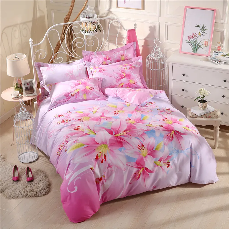 Floral Print Cartoon Plaid Bedding Set Queen Size King