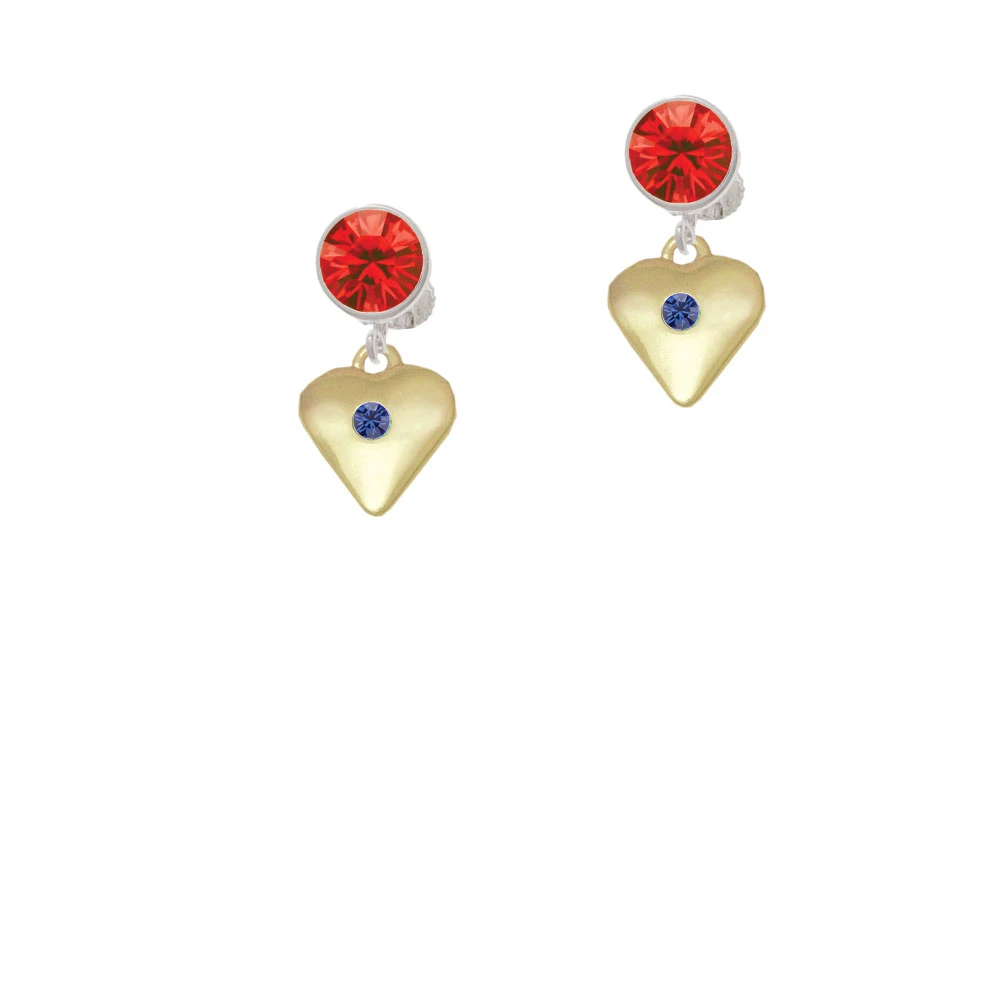 Large September - Blue Crystal Gold Tone Heart Crystal Clip On Earrings (4)