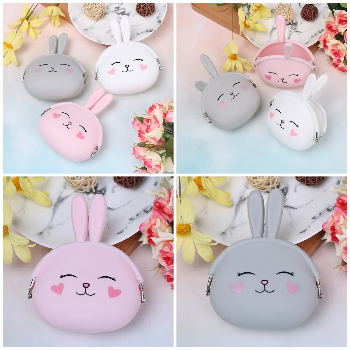 Kawaii мультяшный кролик сумка женский маленький кошелек Мягкая силиконовая для