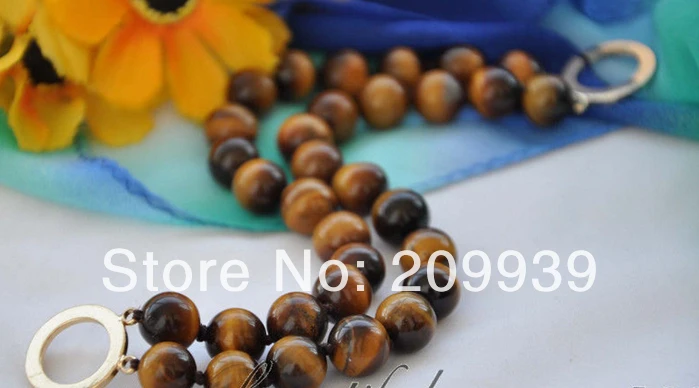 

huij 00485 2strands 10mm round yellow tiger's-eye bead necklace 8inch