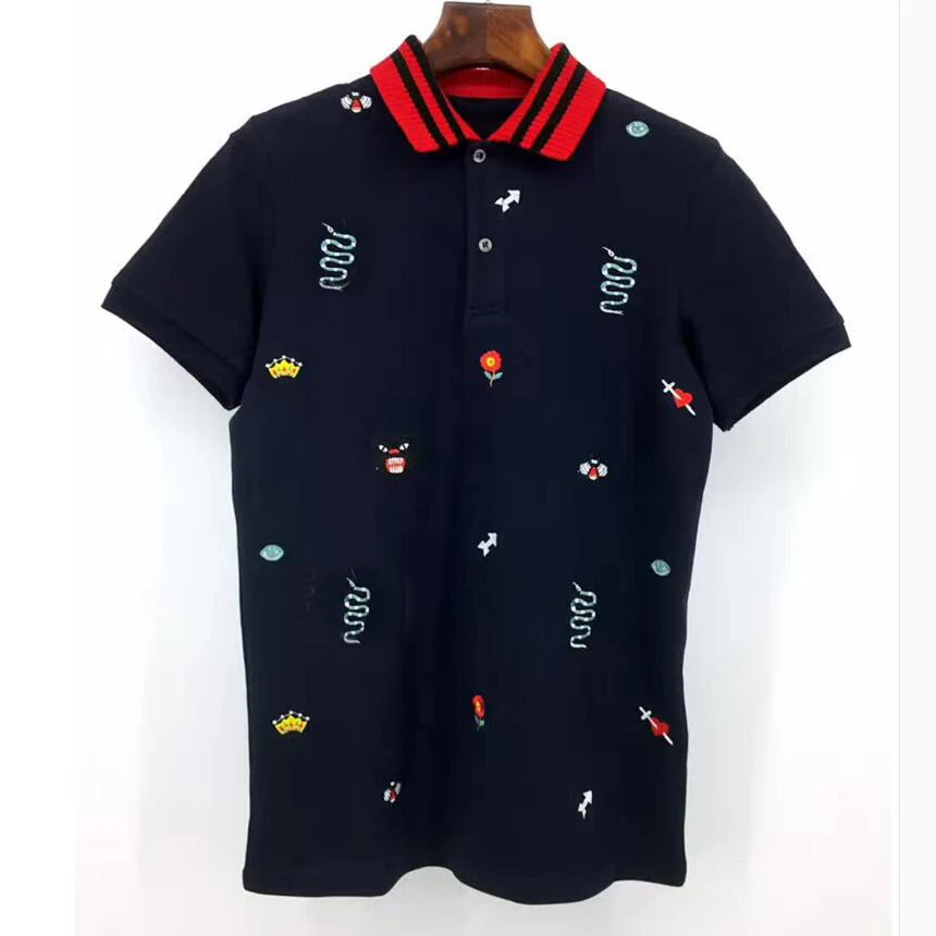 

High New 2019 Men High Embroidered snake leopard bee flowers Polo Shirts Shirt Hip Hop Skateboard Cotton Polo Top S-2XL #C17