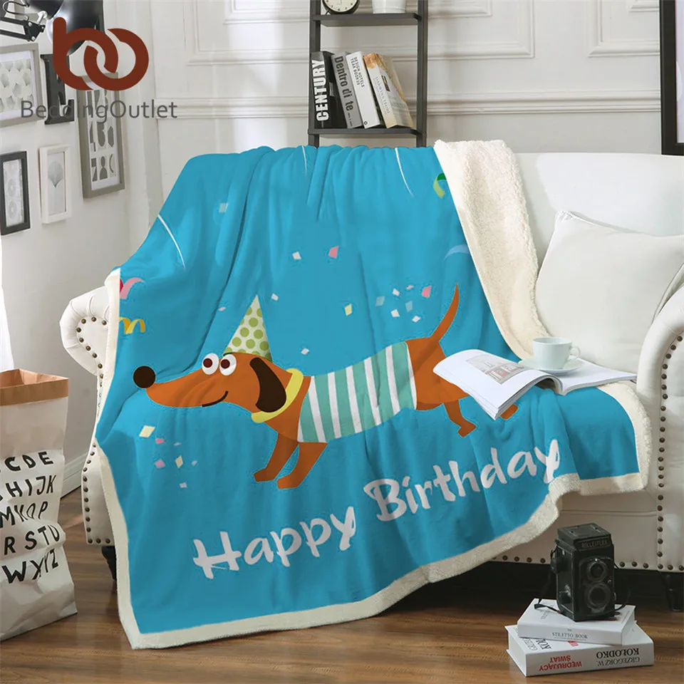 

BeddingOutlet Dachshund Sherpa Throw Blanket Cute Puppy Dog Happy Birthday Bedspread Plush Kids Blanket Cartoon Pet Bedding