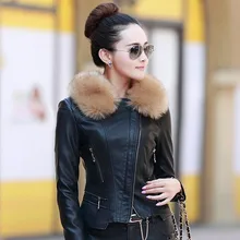 M-5XL, женская кожаная куртка, зима и осень, Модный меховой воротник, пальто на молнии, Женская мотоциклетная куртка из искусственной кожи, верхняя одежда
