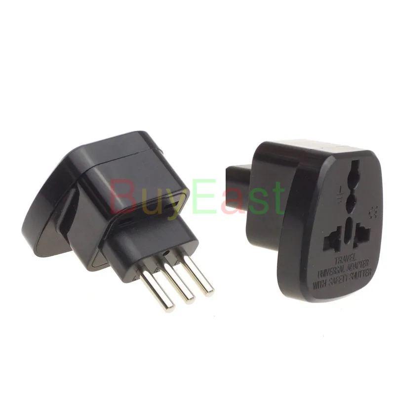 Italian Uruguay 3 -Pin Type L Input Travel Adapter Multi Outlet AU/UK/EU/GE/US AC100~250V 10A With Safety Shutter Black color |