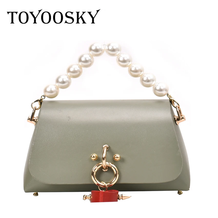 

TOYOOSKY 2019 New Pearl Handle Shoulder Bag For Women Transparent Handbag and Purse Ladies Chain PU Leather Messenger Bag
