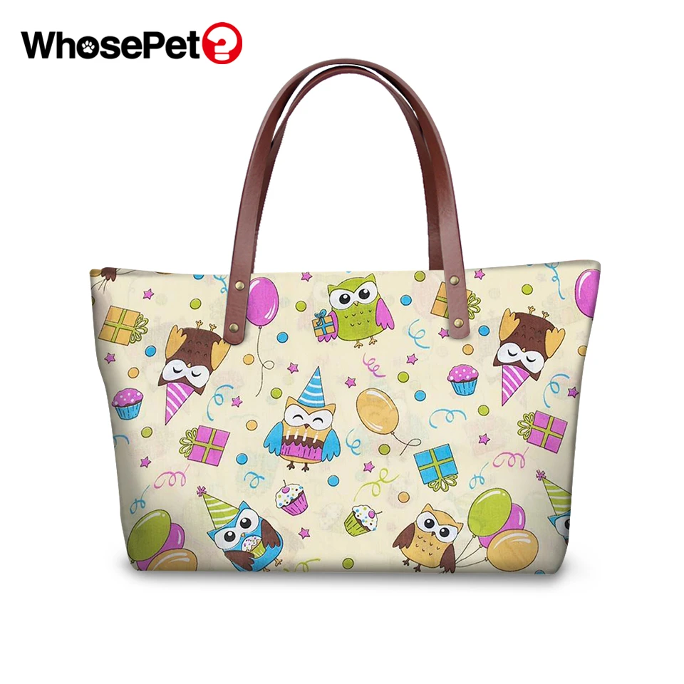 

WHOSEPET Women Totes Bags Cartoon Owl Prints Pattern Handbag Women Large Capacity Shoulder Bags Little Animal Cross Body Bags