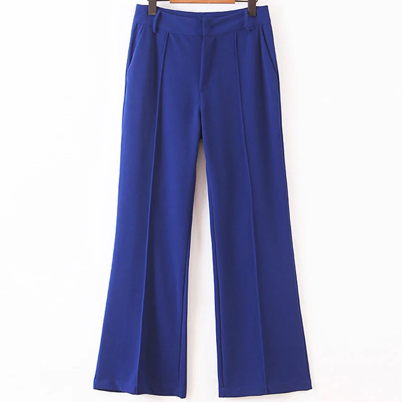

Fandy Lokar Blue Full Length Pants Women Fashion Wide Leg Pants Women Elegant Zipper Pants Female Ladies GH
