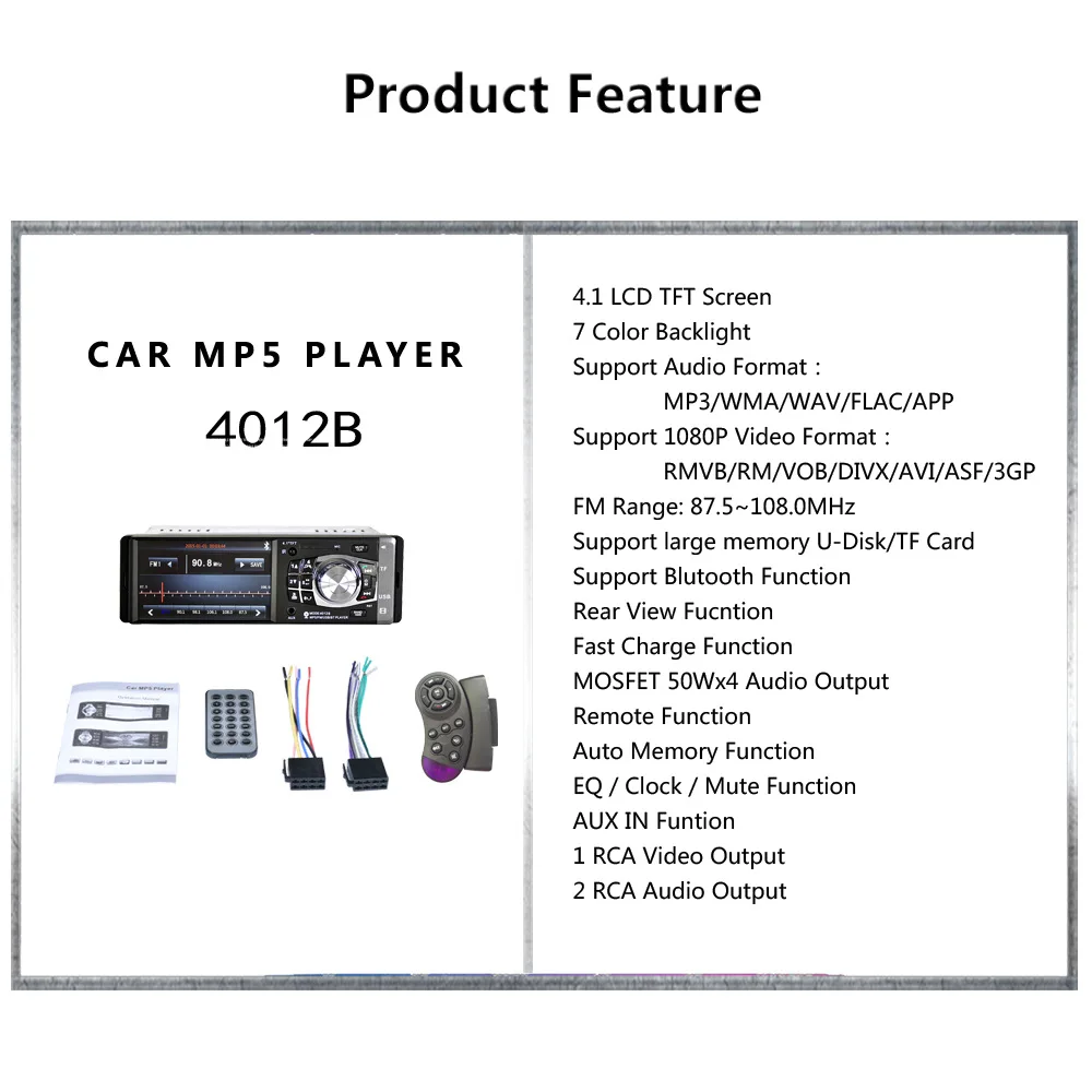 

Free shipping Spot 4.1 inch Bluetooth rear view MP5 player single set MP3 card radio U disk player, YT-MP4012B