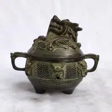 Коллекция китайская старинная бронзовая резная курильница с 9 драконами, украшение для дома, старинная курильница, длина 12 см/4,8 дюйма