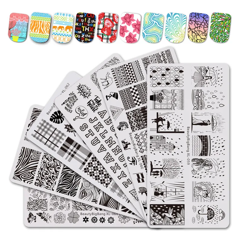 

BeautyBigBang 6PCS Stamping For Nails Rain Animal Image Nail Stamping Plates Flower Leaf Water Marble Template Nail Art Tools
