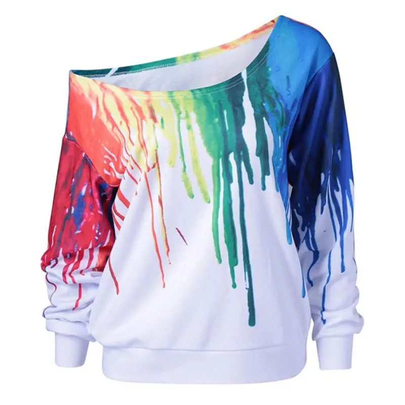 

2018 ITFABS New Arrivals Fashion Women Sexy Colorful 3D Print Off-Shoulder Long Sleeve Casual Street Tops Sweatshirt