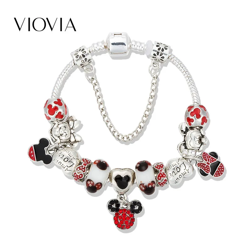 VIOVIA Mickey Minnie Charm Bracelet For Kids Women Pandora