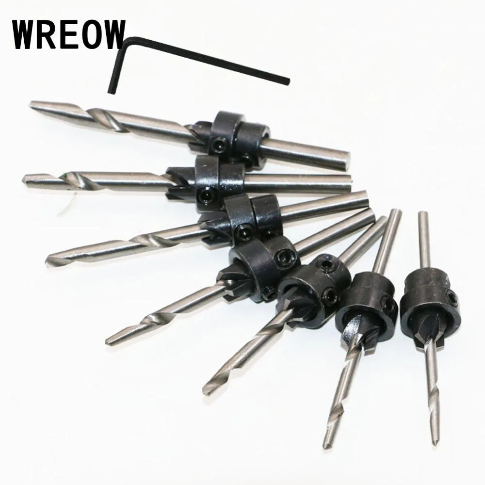 7pc Tapered Screw Countersink Drill Bit HSS Countersink Heavy Wood Set