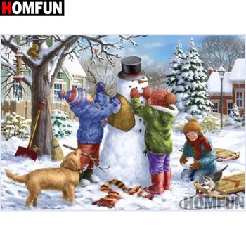

HOMFUN Full Square/Round Drill 5D DIY Diamond Painting "Child snow scene" Embroidery Cross Stitch 5D Home Decor Gift A17966