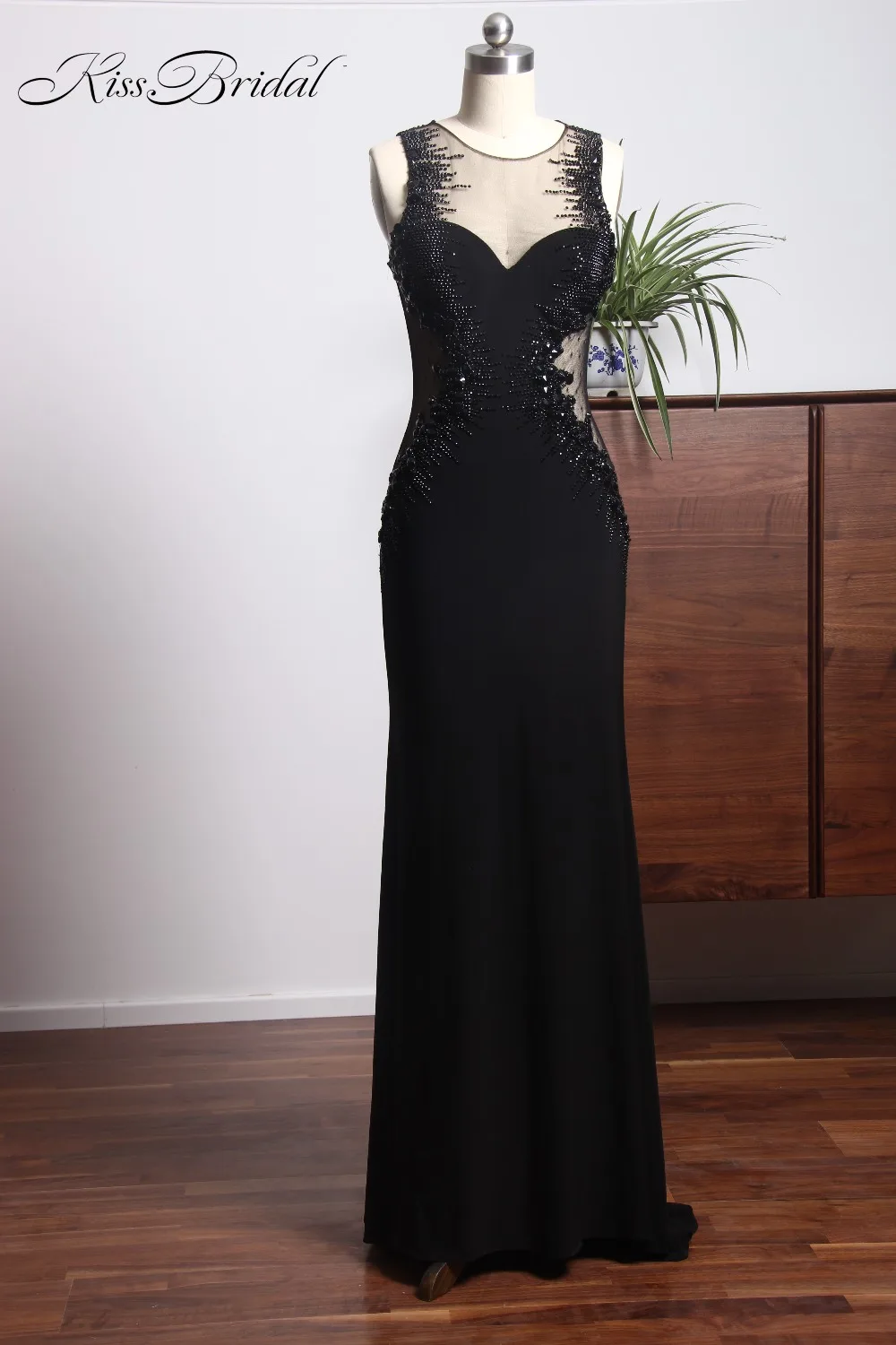 #Special Offers Abendkleider Nieuwe Black Prom Jurken O-hals Mouwloze Floor Lengte Lace Chiffon Mermaid Lange Avondjurk Vestido longo