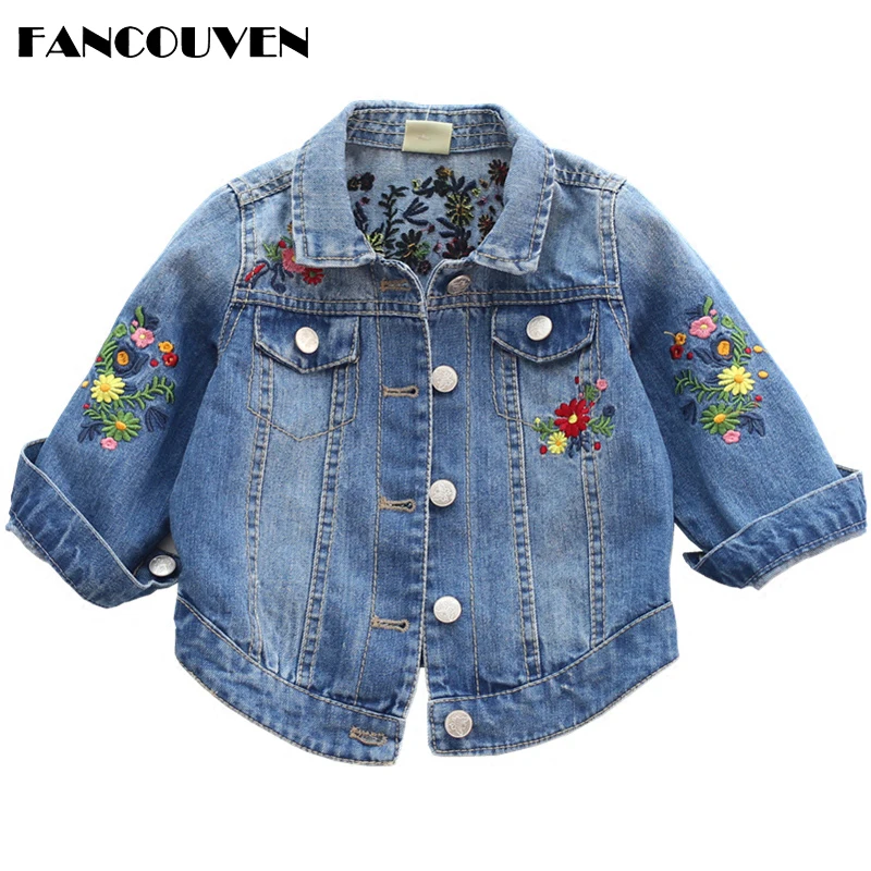 

Girls Denim Jackets Coats Children Fashion Flower Embroidery Outwear Children's Clothing Spring Autumn Kids Jean Jacket 2-9 Yrs