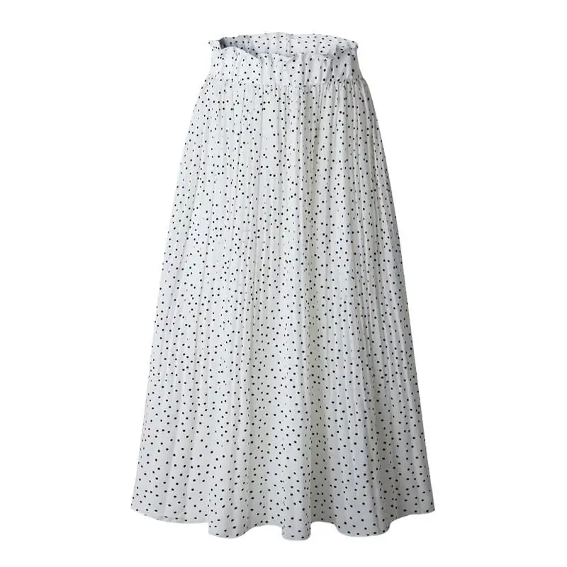 Сезон весна-лето; юбка в горошек женские юбки в стиле casual, модные ювелирные изделия, с эластичной резинкой на талии, штаны с карманами плиссированные юбки faldas mujer moda - Цвет: White