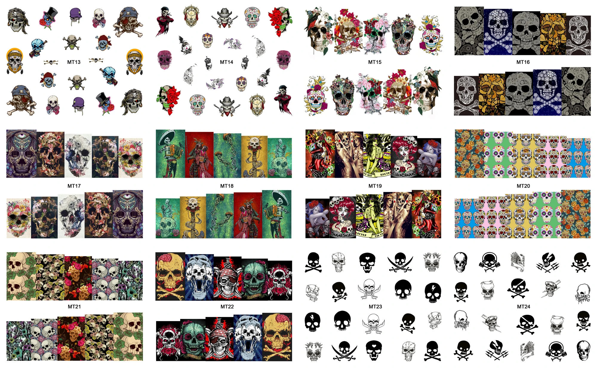 1 Sheet Nail MT13 Beauty Pirate Chief Skull Fashion Nail Art Water Transfer Sticker Decal For Tattoo Tips Tools