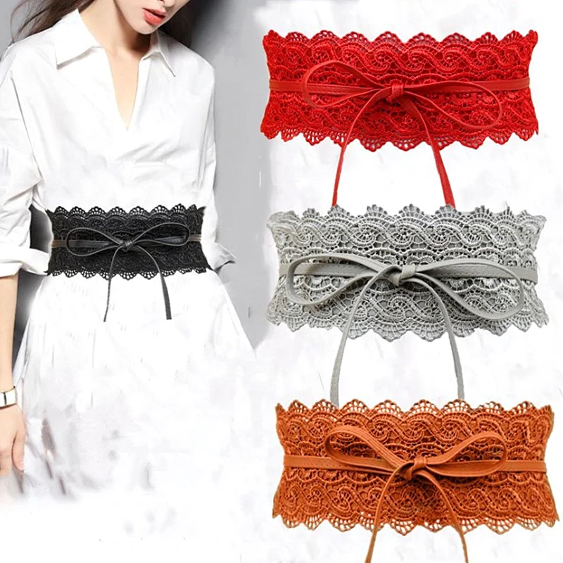 

2019 New Fashion Style Belts for Women 10cm Wide Openwork Carved Lace Design Female Elastic Corset Belts cinturon mujer