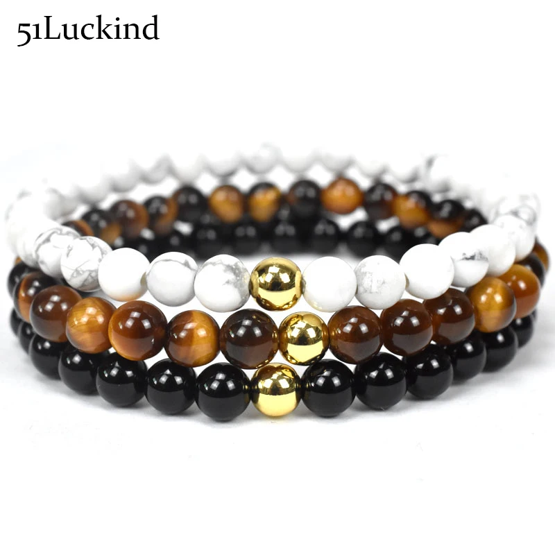 

Minimalist 6 mm 3 Pcs/Set Natural Stone Beads Bracelet Charms Handmade Men Couple Braclet For Male Armband Jewelry Homme
