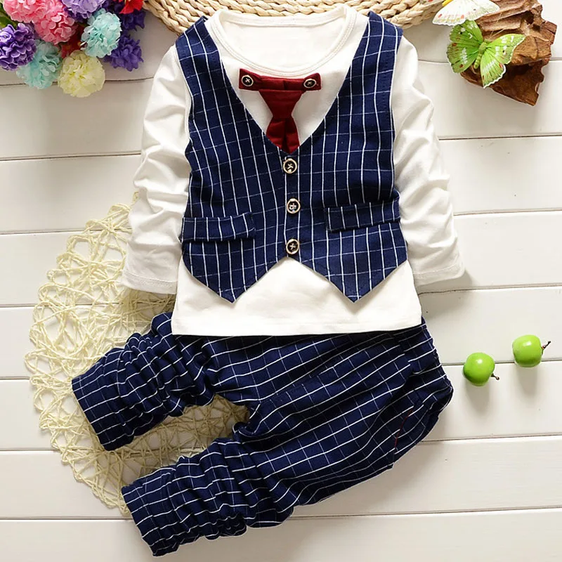 

2019 spring boy clothes gentleman tie plaid small vest new autumn explosion models male baby 2 piece suit newborn clothes 0-3y