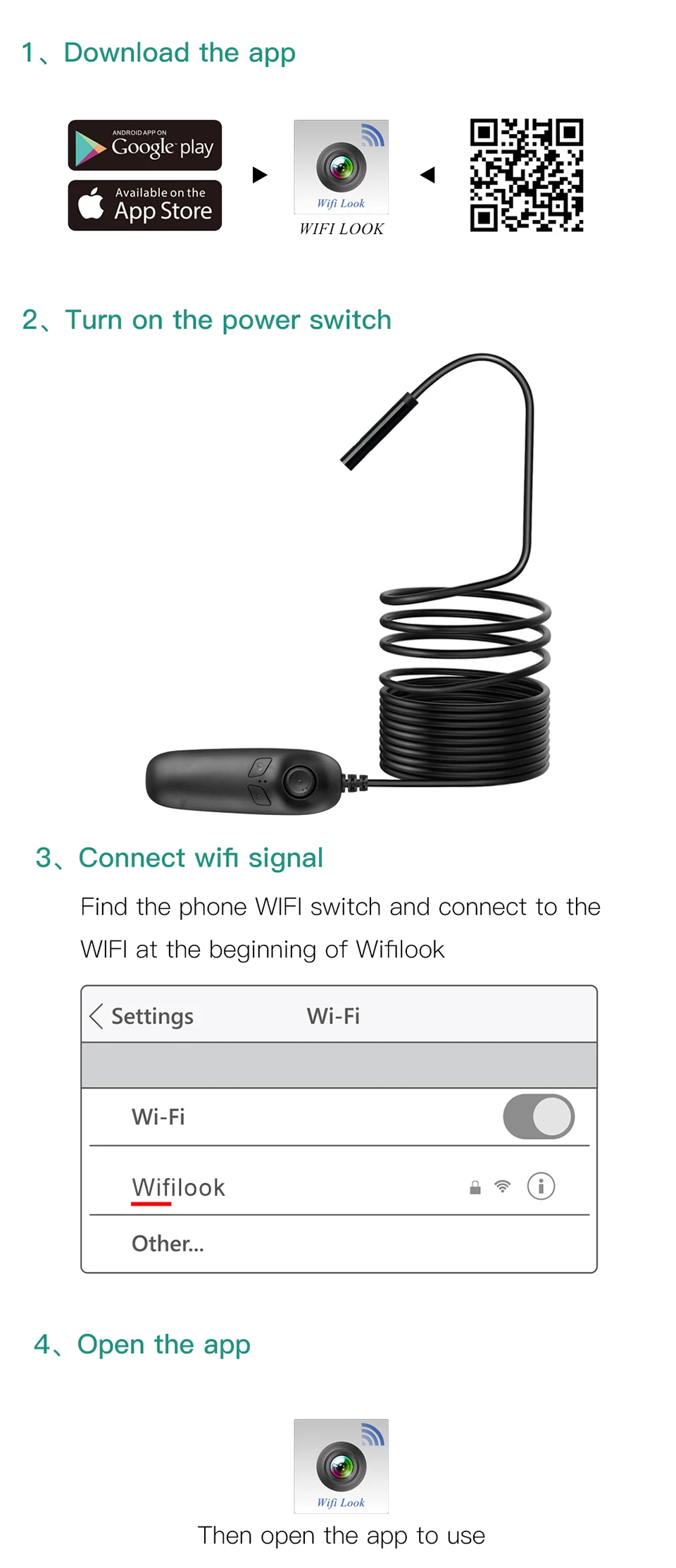 Wsdcam WIFI Endoscope Camera IP68 Waterproof Semi-rigid Cable HD 1200P Inspection Camera 2MP 8pcs LED Borescope for Android IOS