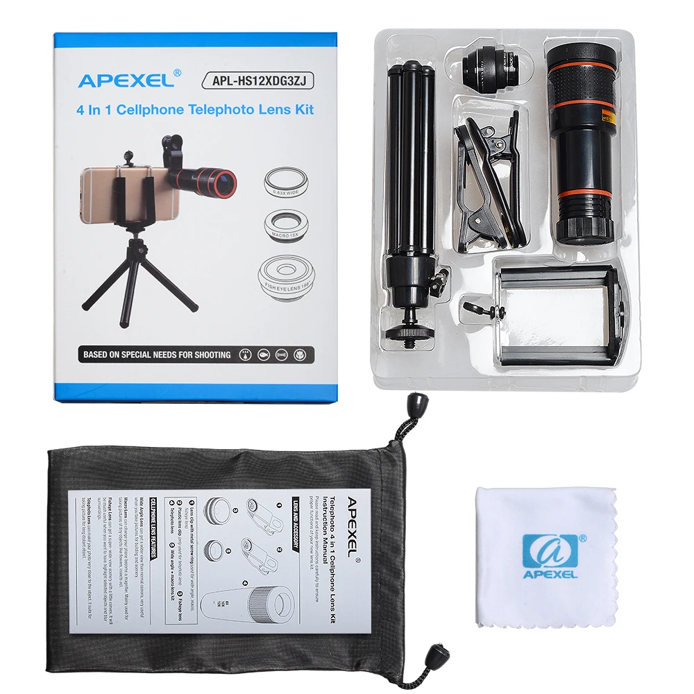 Phone Lens 12X Telephoto Zoom Lentes Telescope Tripod Holder Fisheye Wide Angle Macro Lenses Microscope For Huawei P7 P8 Lite P9 mobile phone camera lens